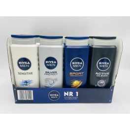   Nivea mix karton 16 db férfi tusfürdő 500 ml 4 db Sensitive+4 db Sport+4 db A.Clean+4 db Silver P.