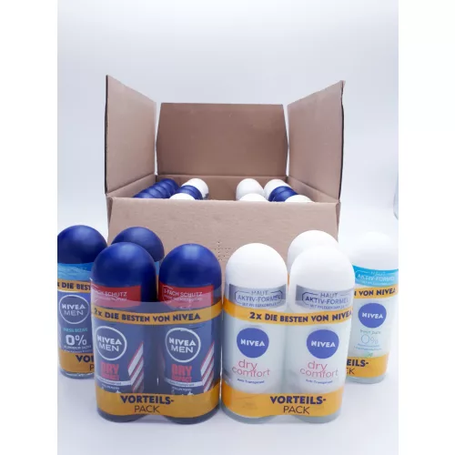 Nivea mix karton 30 db roll-on női 50ml 8 db DryComf+8 db FreshPure+férfi 50ml 8 db DryImp+6 db FreshOcean