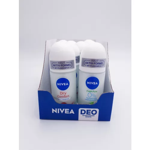 Nivea mix karton 10 db roll on 50 ml 5db Dry Comfort+5db Fresh Pure 0%