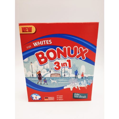 Bonux mosópor dobozos gépi 4 mosás 400 g 3in1 White Ice Fresh